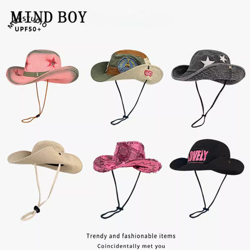 MIND BOY徒步登山帽夏季户外遮阳帽防晒帽子女渔夫帽男西部牛仔帽