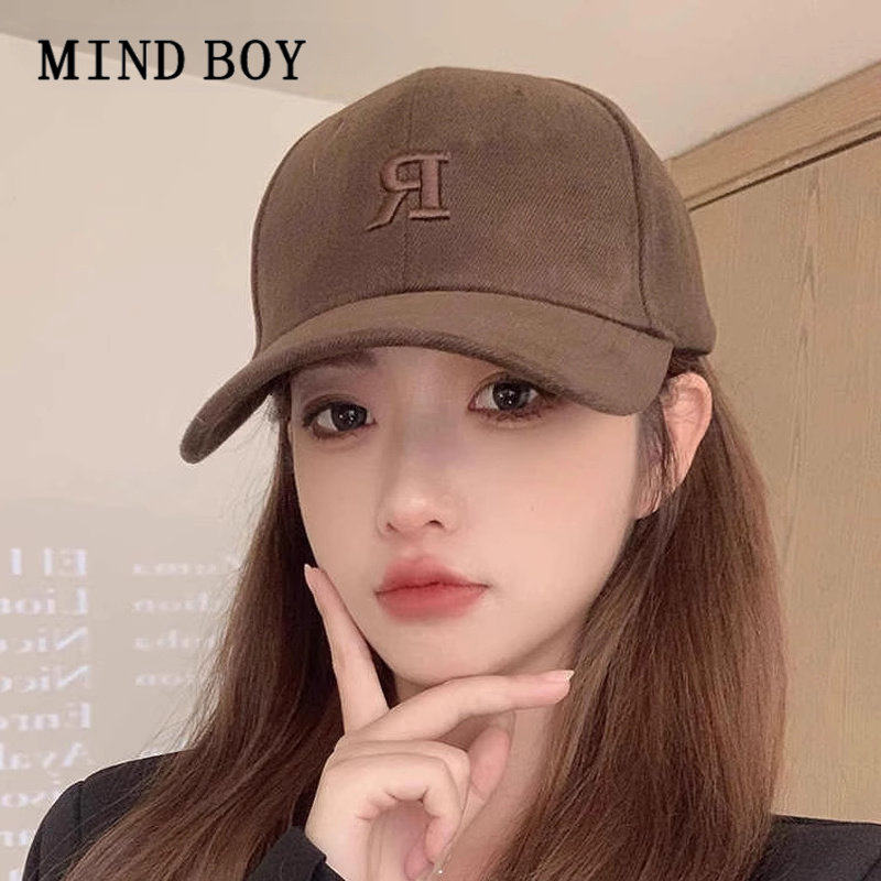MIND BOY2026新款棒球帽女r字母磨毛春秋季鸭舌帽子硬顶大头围帽