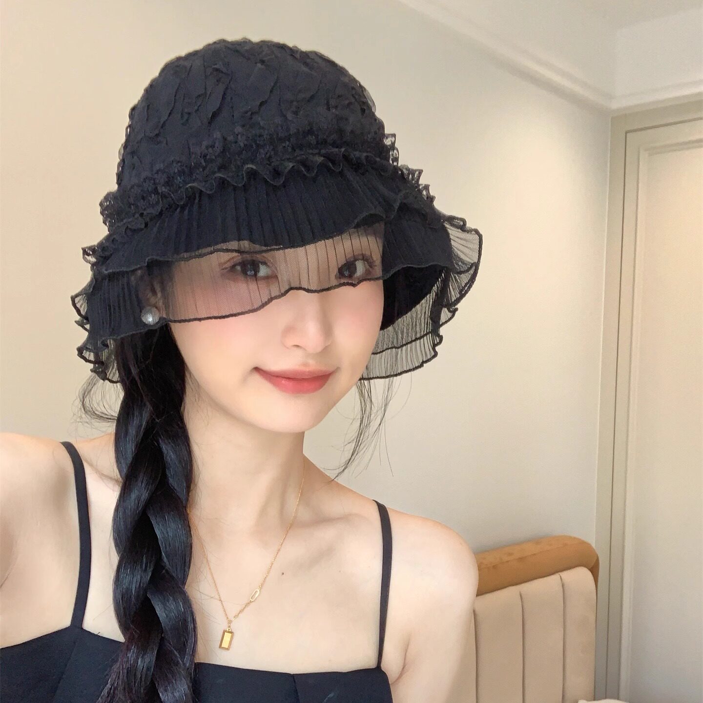 COCO jocelyn法国[设计师联名款]网纱气质盆帽女高级感遮阳渔夫帽