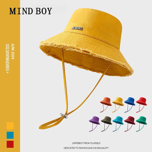MIND BOY泫雅同款春夏季水洗大檐渔夫帽度假毛边吊绳防晒女遮阳帽