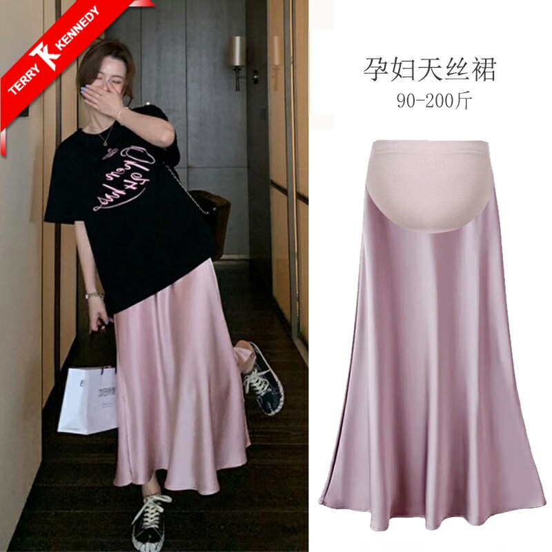 孕妇半身裙夏季新款大码缎面孕妇裙女裙子套装上下两件套春装半裙图片