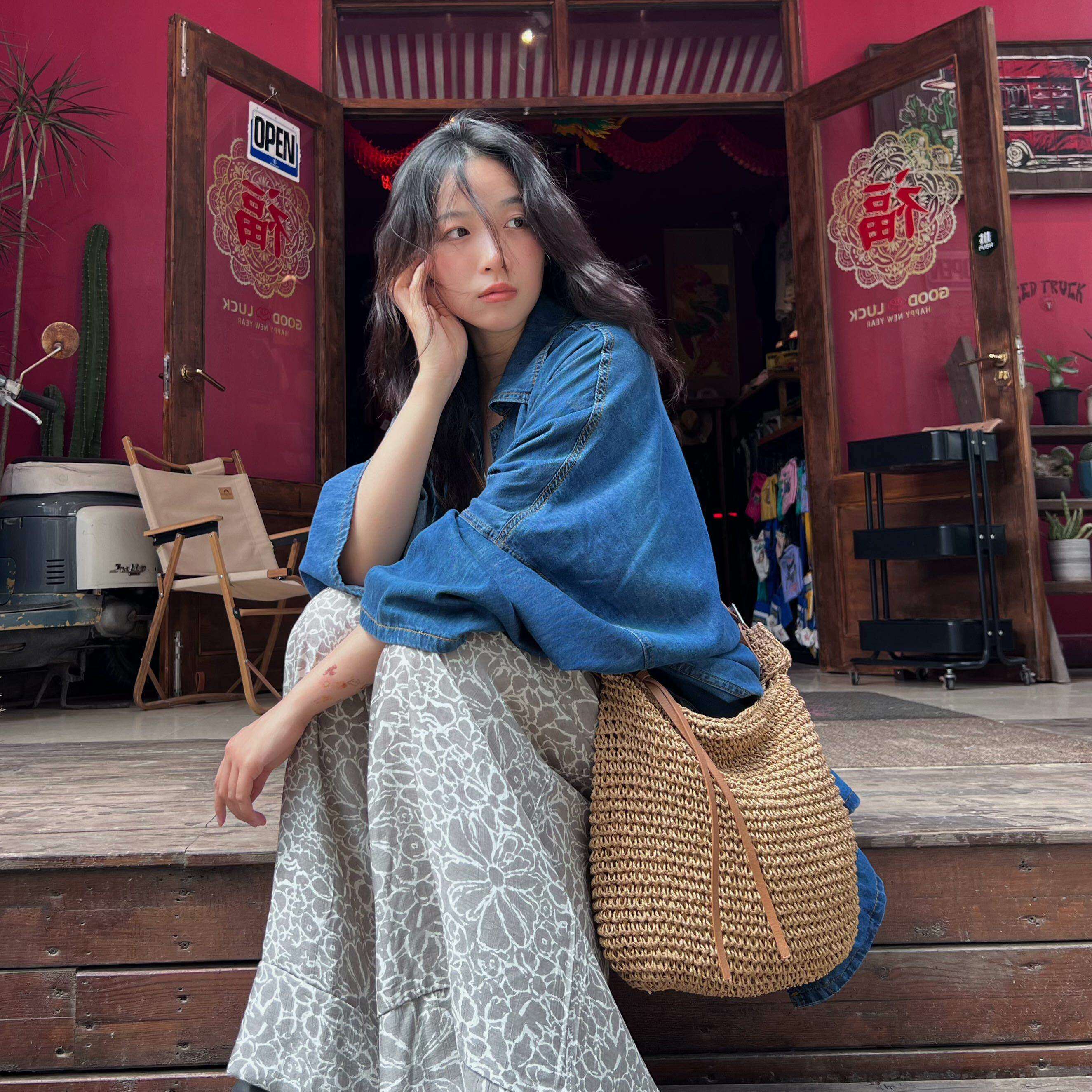 韩国斜挎草包草编包女大容量编织手提包慵懒松弛感海边度假流浪包
