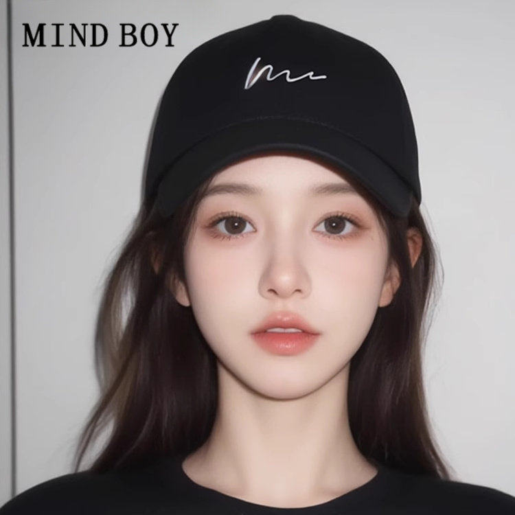 MIND BOY黑色棒球帽女2026新款刺绣大头围鸭舌帽男宽檐软顶帽子款