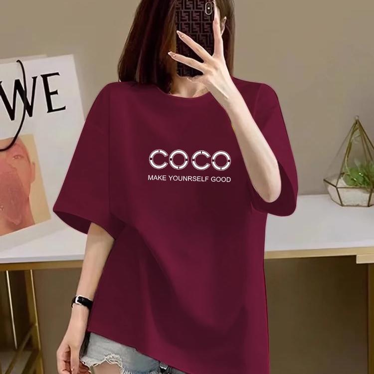 韩系甜酷风中长款重磅新款纯棉短袖t恤安卡拉红百搭宽松遮肉上衣