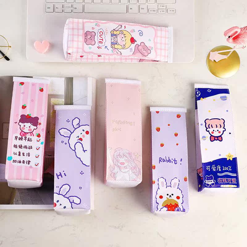 个性创意韩国ins简约潮日系可爱少女心卡通牛奶盒笔袋大容量中小