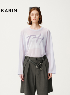 【海滨假日】PHKARIN宽松休闲紫色蝙蝠袖针织衫女上衣2025夏新款