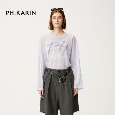 【海滨假日】PHKARIN宽松休闲紫色蝙蝠袖针织衫女上衣2025夏新款