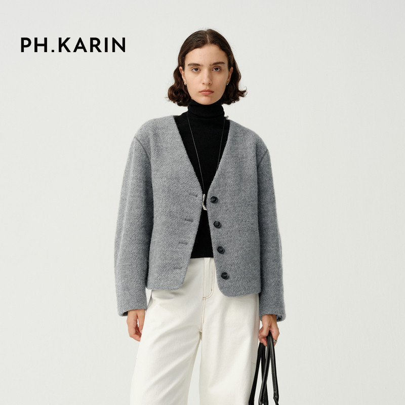 【自在假期】PH KARIN时髦设计感复古灰色短外套女年冬季通勤,女装/女士精品,短外套,淘宝优惠券,粉丝福利购,淘宝优惠卷