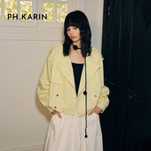 KARIN时髦设计感大翻领短款 风衣女纯棉春通勤花苞下摆百搭外套