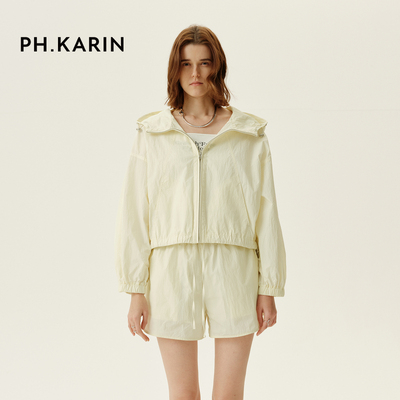 【海滨假日】PH KARIN黄色清新立领连帽薄款外套女夏休闲百搭上衣
