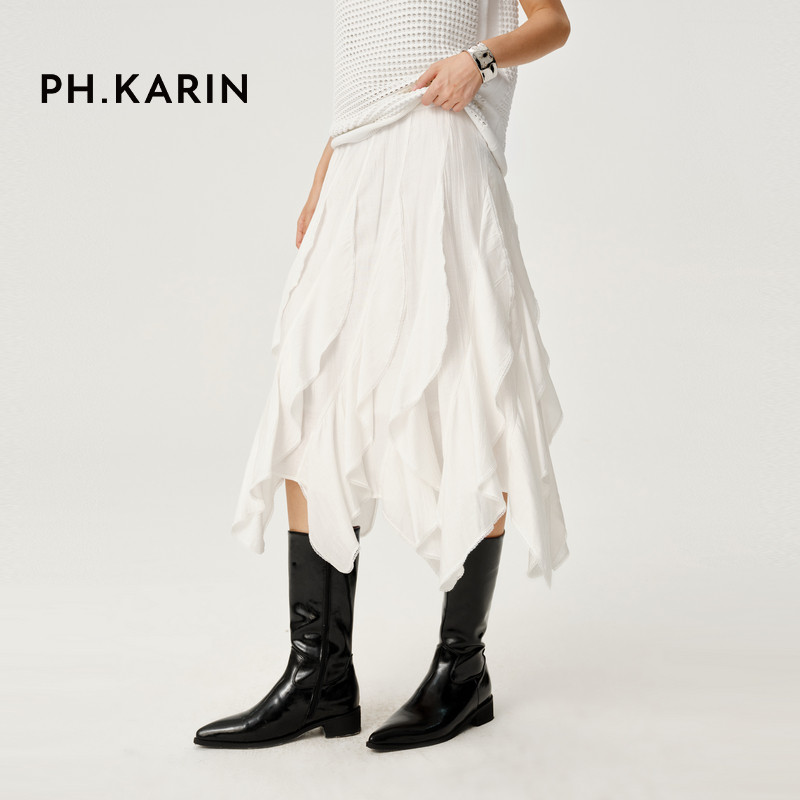 【漫游都市】PH KARIN 立体感白色花卉造型a字半身裙女25秋季通勤