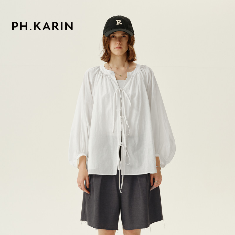 【海滨假日】PH KARIN法式高级感灯笼袖衬衫女夏新款减龄显瘦上衣