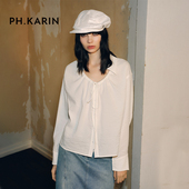 气质上衣 女设计感小众衬衣显瘦长袖 KARIN法式 复古U领白色衬衫