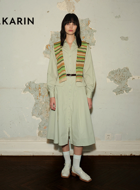 ph karin绿色气质百搭收腰显瘦连衣裙女春装新款