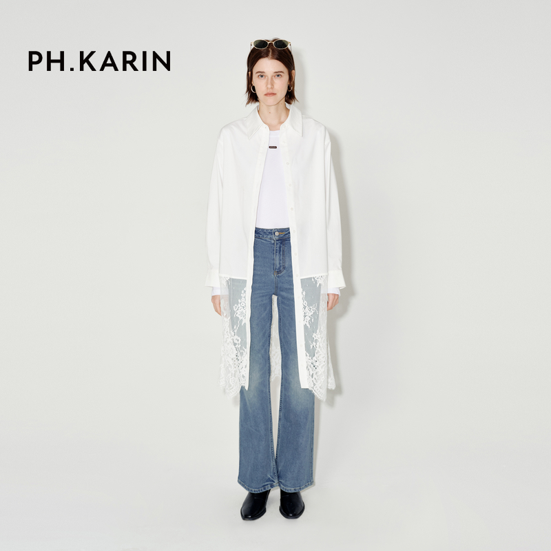 【慢人叙事】PH KARIN棉混纺宽松H型落肩袖蕾丝拼接连衣裙女25秋