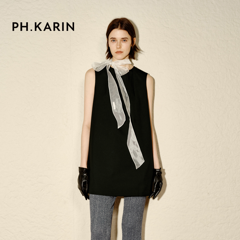 【慢人叙事】PH KARIN羊毛混纺黑色A型圆领无袖连衣裙女25秋通勤