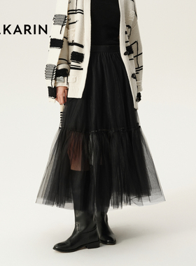 【自在新年】PH KARIN少女感黑色网纱a字蓬蓬半身裙女2025春新款