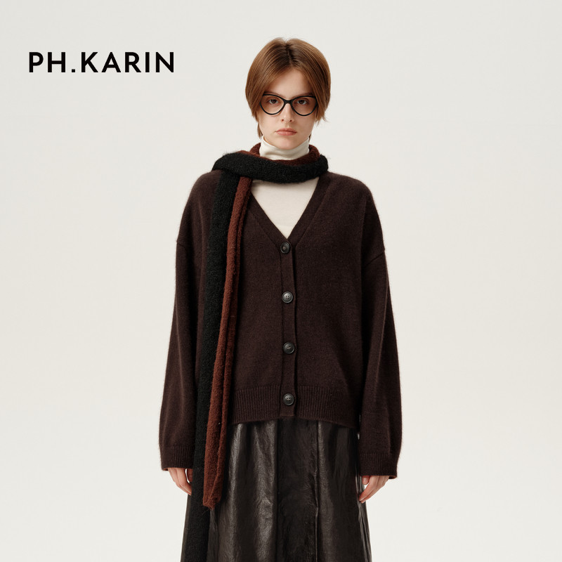 【秋日型游】PH KARIN慵懒感V领针织开衫女冬季通勤复古毛衣,女装/女士精品,毛针织衫,淘宝优惠券,粉丝福利购,淘宝优惠卷