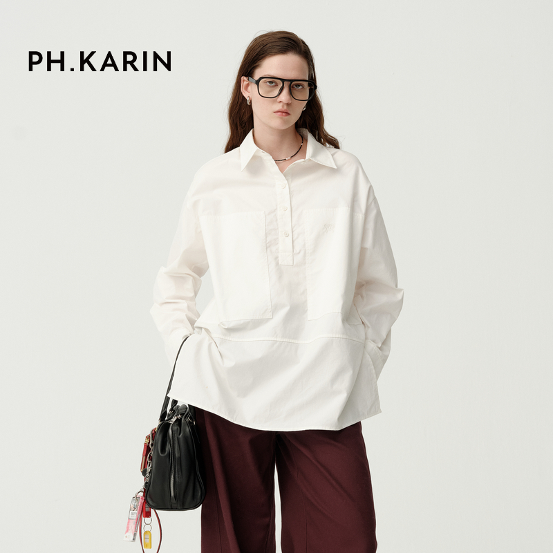 【自在假期】PH KARIN匹马棉白色百搭宽松长袖衬衫女冬季通勤