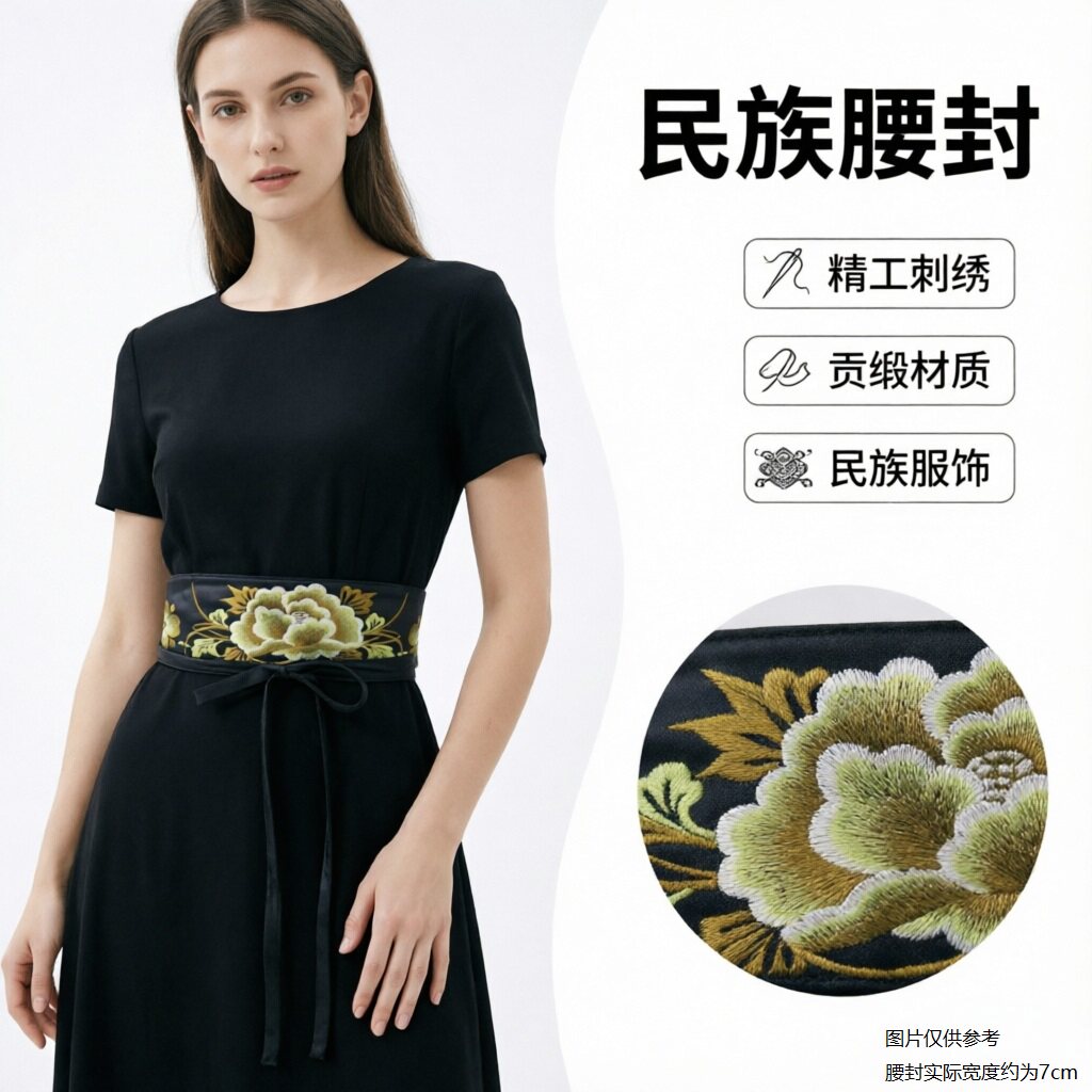 民族风刺绣宽腰封女配裙百搭图片