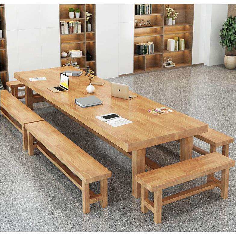 现代简约loft长方形实木会议桌椅组合长桌北欧原木大板办公长条桌
