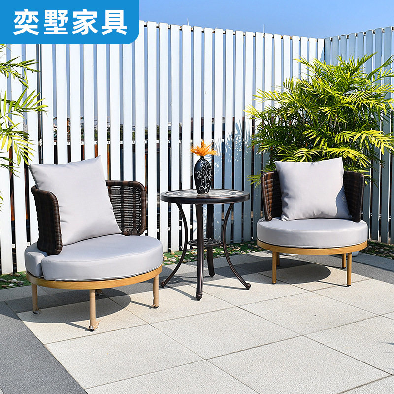 户外别墅花园藤编沙发庭院阳台小桌椅三件套室外露台酒店藤椅家具