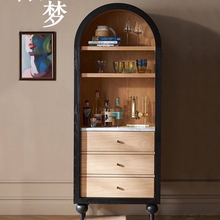 美式简约实木书柜客厅轻奢现代展示柜拱形储物柜墙边装饰柜订置