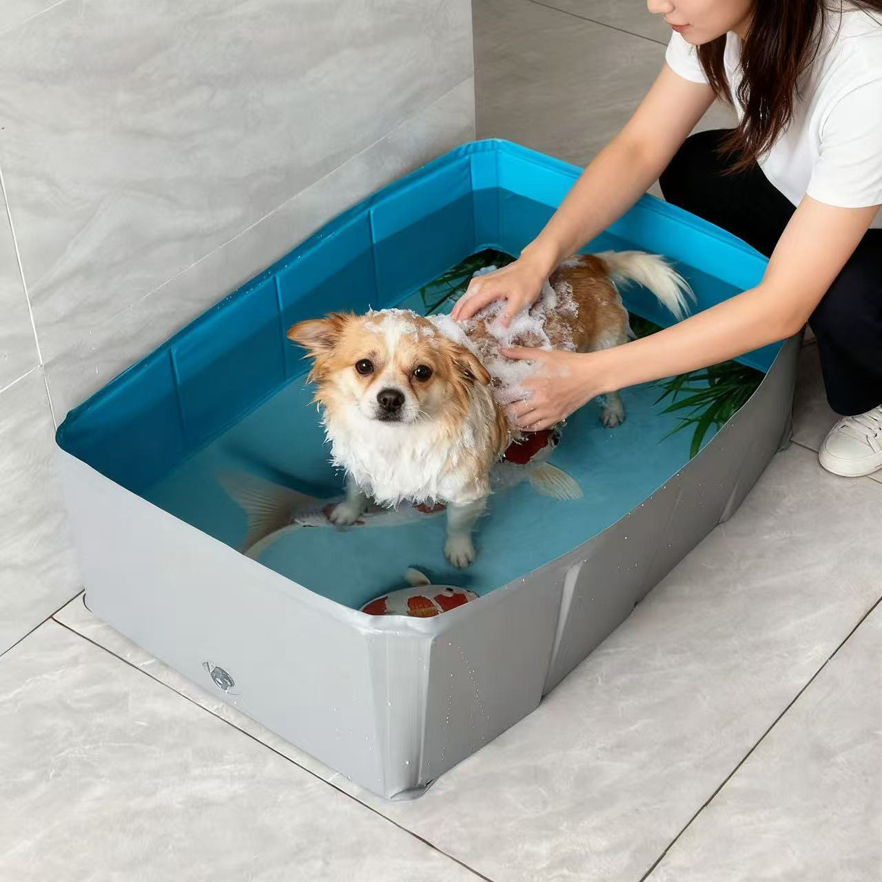 宠物洗澡盆可折叠PVC方形猫咪洗澡盆带排水狗狗清洁狗洗澡专用盆