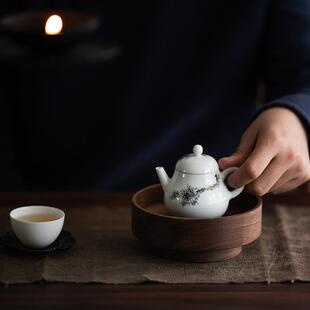优茶道手作日式原木壶承北美黑胡桃木高脚壶托盘养壶垫茶点盘碟