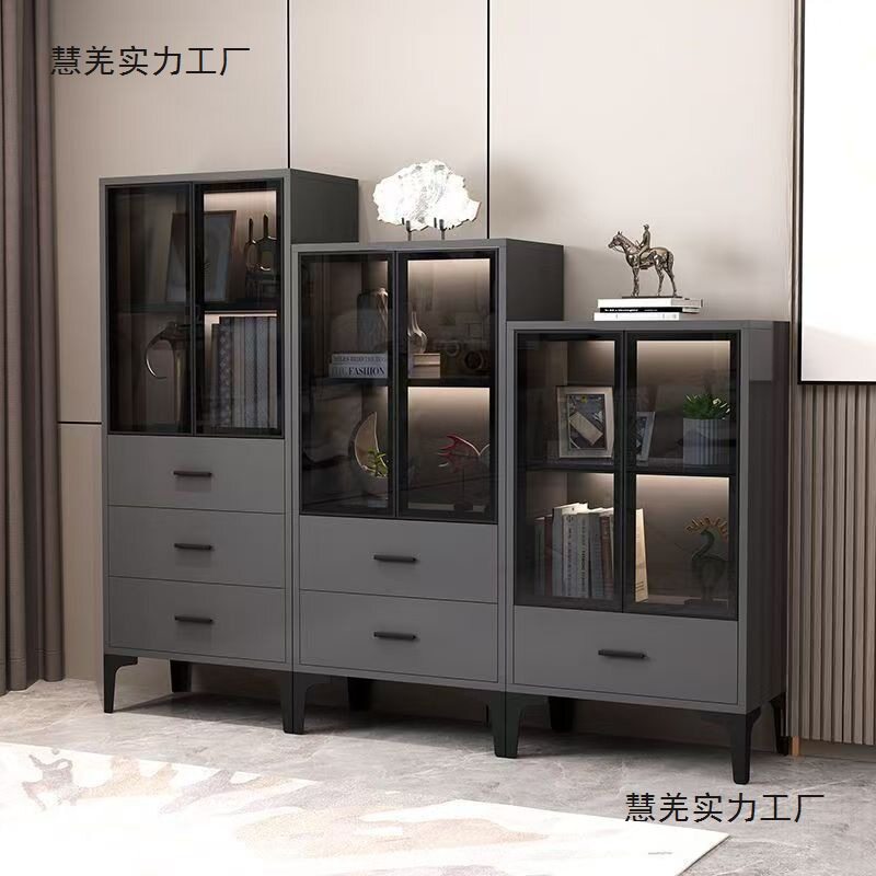 客厅酒柜家用中式现代简餐边柜玻璃靠墙酒柜家用户型储物柜人造板