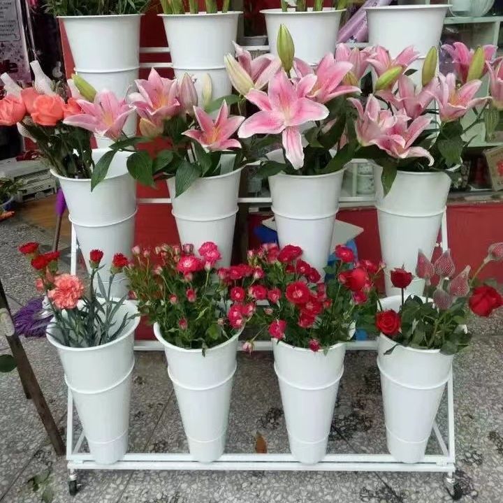 花店花架鲜花展示架多层阶梯铁艺移动花桶架花筒架子专用货架好物