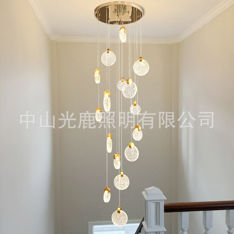 楼梯灯长吊灯轻奢水晶灯loft复式大别墅酒店楼梯间灯具极简轻奢