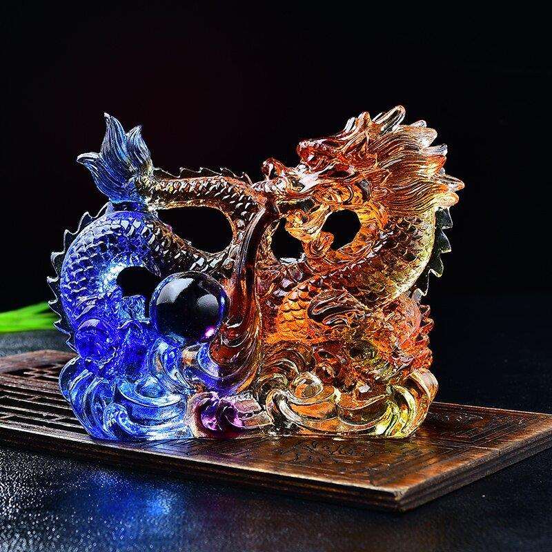 琉璃龙摆件家居客厅办公室装饰龙年吉祥物客厅水晶高档工艺品