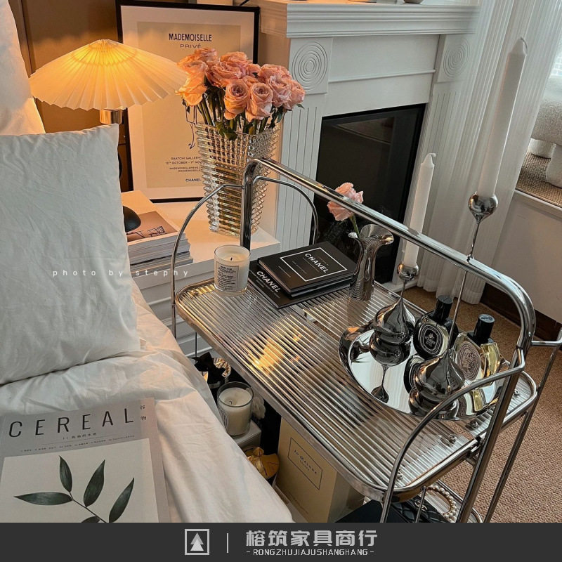 中古推车可折叠移动玻璃推车酒水餐车网红ins透明玻璃置物边几