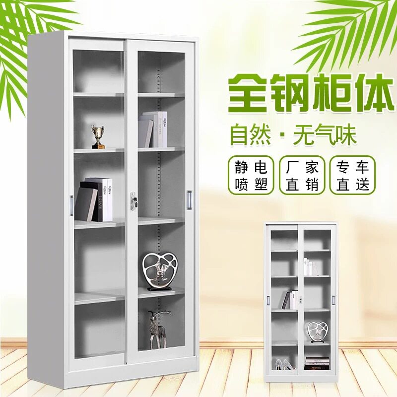 带锁财务推拉铁柜书柜储物柜子通玻移门文件柜铁皮资料档案凭证柜