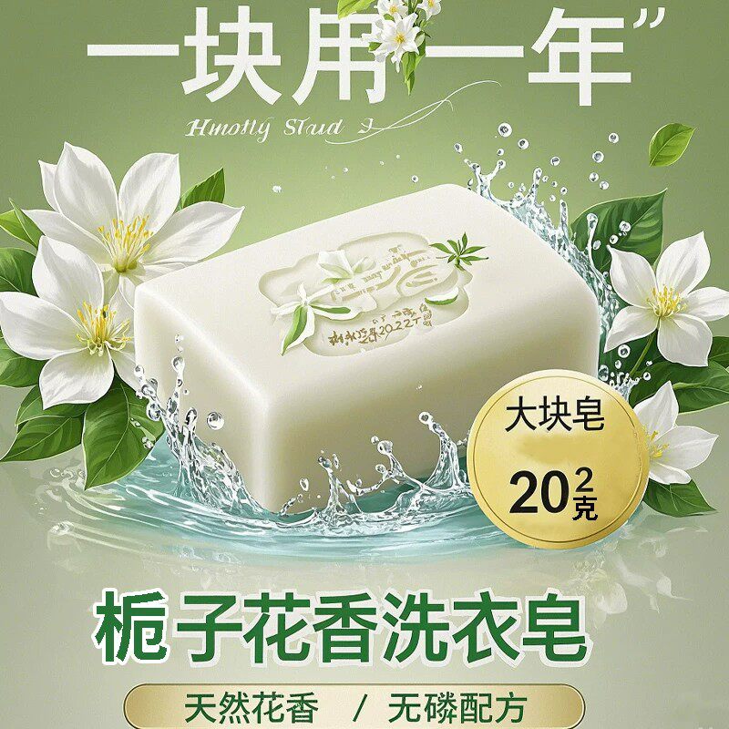 潭人栀子花洗衣皂天然花香无磷配方大块皂持久留香家用香氛无磷