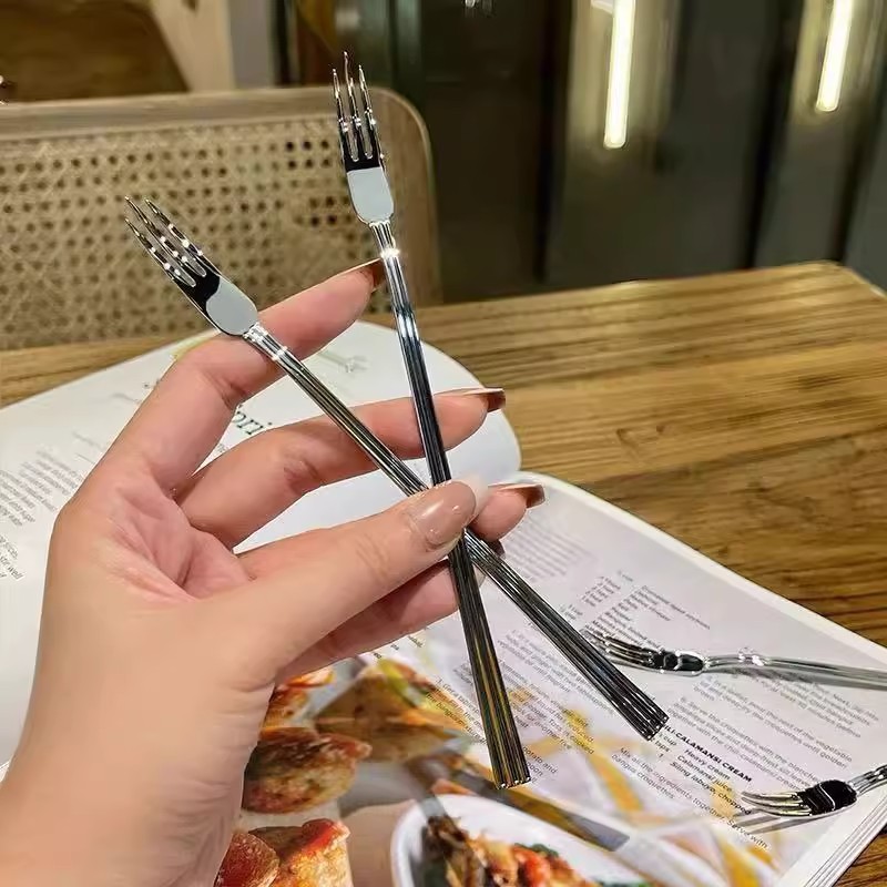 食品级不锈钢长柄水果叉创意可爱甜品叉家用小叉子西餐叉子