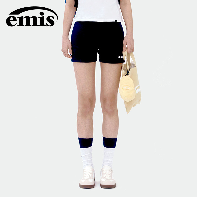 emis运动短裤女藏青色夏季休闲裤直筒纯棉外穿修身显瘦小个子裤子