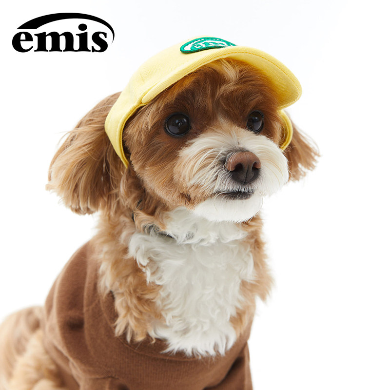 emis狗狗帽子徽章棒球帽黄色宠物小狗露耳朵遮阳帽柴犬泰迪太阳帽