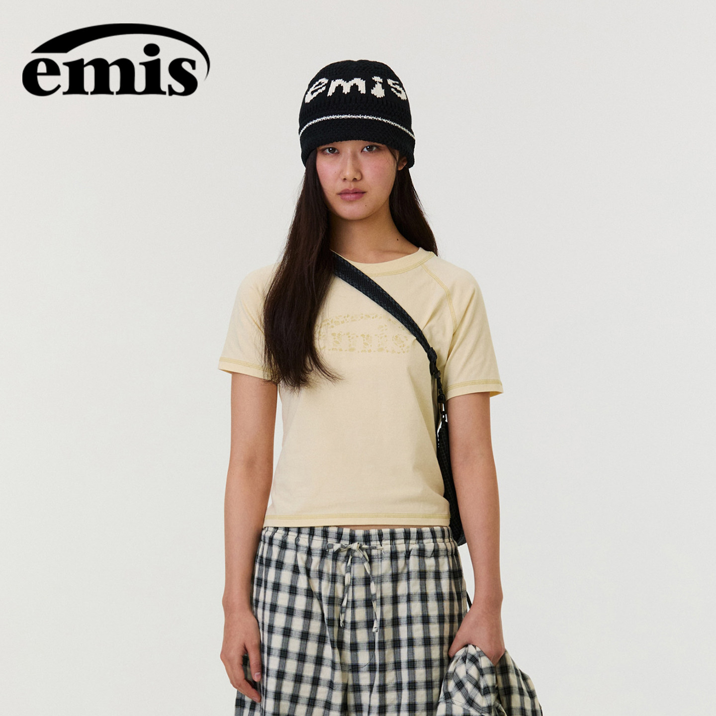 emis海岸风包边缝线T恤图片