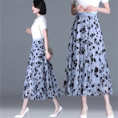 极速Mesh Floral Skirt Women  Spring Summer NAutumn Long Gauz