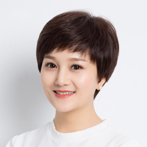 新品假发女短发中k年妈妈头发少中老年短直发真人发丝全头套式自