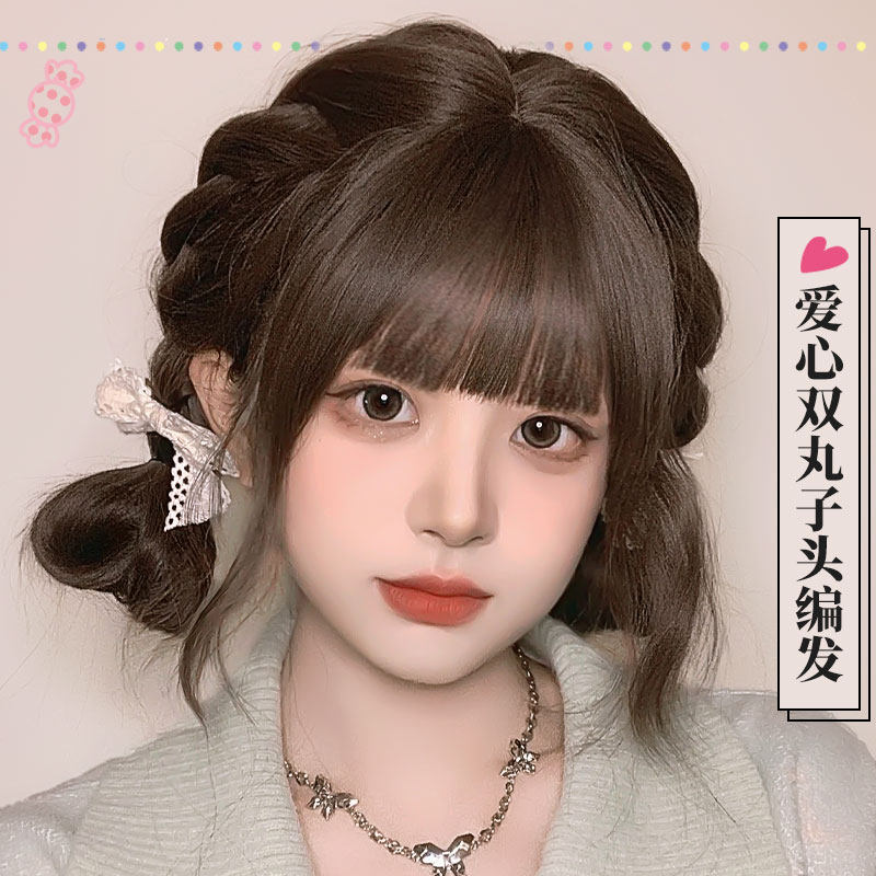 新品假发女e长发爱心丸子头甜酷新款造型全头套式元气仿真人发短图片