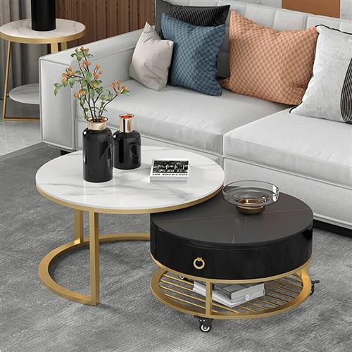 极速岩板子母茶i几组合黑级岩板茶几带滑轮抽屉母用户型简约轻奢