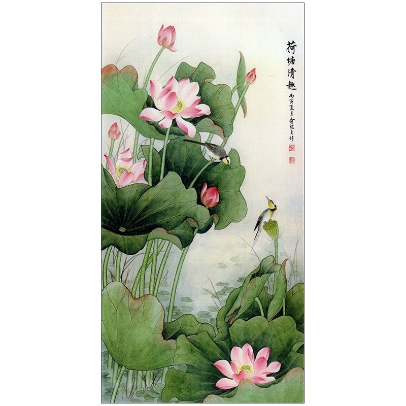 P382工笔画荷花白描底稿国画花鸟临摹练习线描画稿实物打印稿
