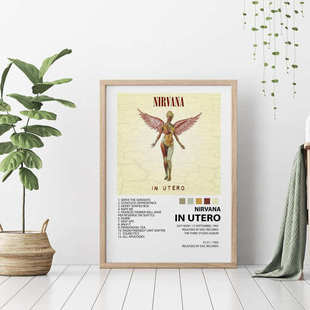 NIRVANA乐队摇滚海报涅槃乐队专辑装饰画有框挂画墙壁酒吧原木色