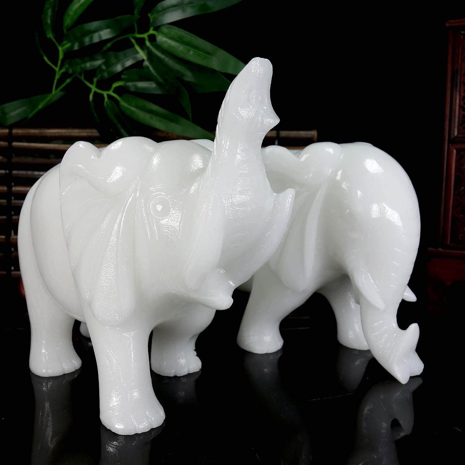 天然白玉大象摆件玉雕吸水象玉石象办公桌摆设家居开业新居礼品