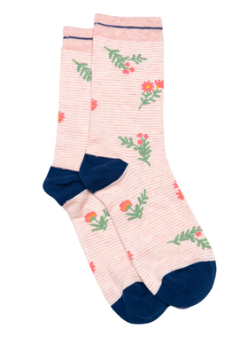 女士竹袜竹纤维抗菌防臭防过敏条纹鲜花无骨对目中筒女袜THO873