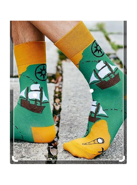 舒适棉质麦哲伦船环球航行队男女情侣短筒袜35-40码FUNNY SOCKS