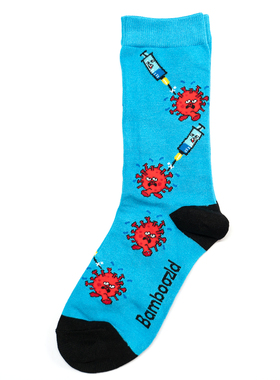 舒适竹纤维抗菌防臭透气排湿病毒与疫苗图案中筒女袜BA136